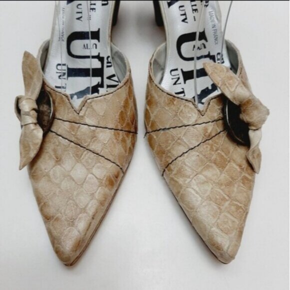 UN TOUR EN VILLE Snake Pattern Beige Pointy Toe Heels Leather Shoes Sz 7.5 - 8 - Picture 6 of 16